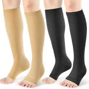 Unisex two-pair knee-high compression socks, designed with an open-toe style