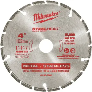 Milwaukee 49-93-7800 4" Steelhead Segmented Rim Diamond Cut-Off Blade for Metal