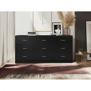 "Modern Black 9-Drawer Dresser for Bedroom, Wide Chest of Drawers with Ample Storage, Sturdy & Safe Design – Perfect for Master Bedroom, Guest Room, Home Organization, Clothing, Accessories Storage"