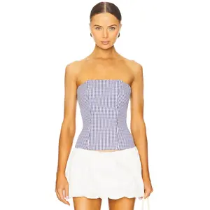 MORE TO COME Tina Corset Top in Navy Gingham