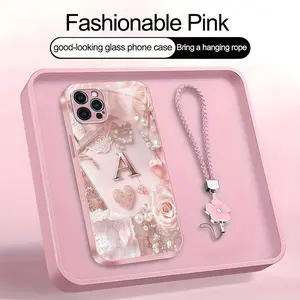 Lace Pearl Optical Illusion Art 2D Phone Case,Suitable for [iPhone 12 Pro] high-end women's, Lanyard a beautiful four-leaf clover lanyard is included🍀 952