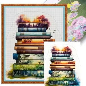 Full Embroidery cotton Thread 11CT Printed Pile of Book Cross Stitch 60x70cm