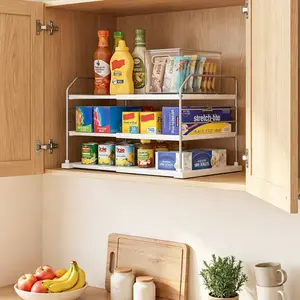 EVERIE 3-Layer Carbon Steel Frame Storage Organizer Shelves, Expandable 3-Tier Cabinet Rack, No-Tools Easy-Assemble Space-Saver for Kitchen Pantry (Holds Heavy Cans & Foil Boxes)