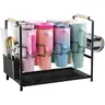 8-Slot Adjustable Smooth Expandable Silicone 2-in-1 Functional Bottle Organizer Drying Rack - 8slot Bottle Hold, Fast Drain Box, Beverage Storage Rack for 40 oz Tumblers with Handles, Removable Pad, Patented Kitchen Home Use Accessory (Father's Day Gift)
