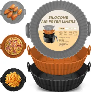 3 Pack Air Fryer Liners - 8 Inch Silicone Pot, Reusable Food Grade, Baking Basket Accessories, Replacement for Flammable Disposable Parchment Paper Bakeware Utensils
