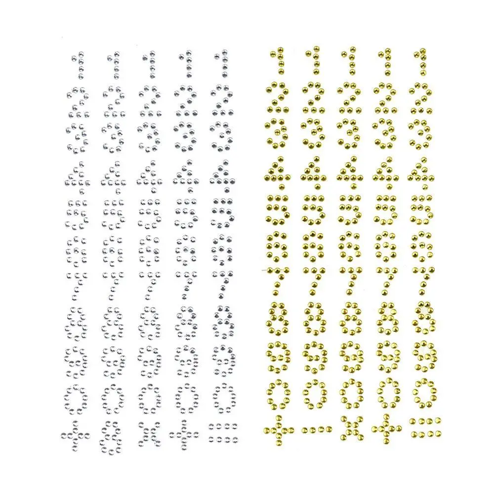 Number 0 to 9 and Symbols Rhinestone Stickers, 5/8-Inch, 55-Piece