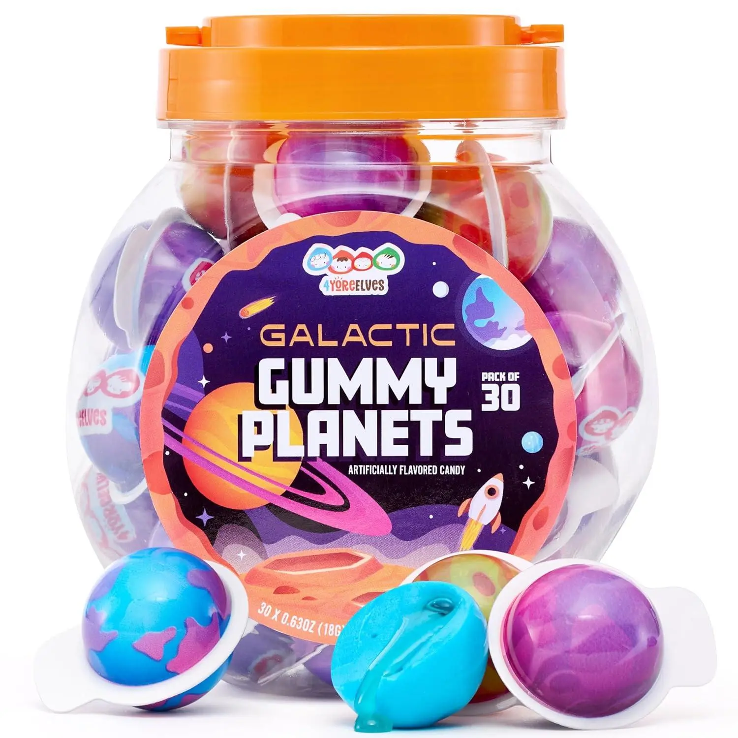 Planet Gummies 30 Pack, Novelty Space Candy with Blueberry Jelly Filling, Fruity Gummy Balls