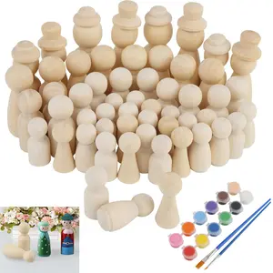 Pack of 68 Wooden Figures for Painting,Unfinished Wooden Toy Figures for Board Games with Colours and Brushes,DIY Family Figures for Painting for Christmas,Wedding,Birthday Decor,Hand Tools Kits