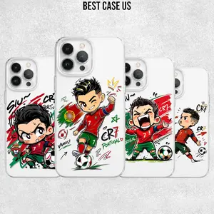 4 Styles Cute Cartoon Chibi Siu CR7 Ronaldo Clear Phone Case - Portugal Football Star Graphic Cover for iPhone 17 16 15 14 13 12 11 Pro Max, Trendy Soccer Fan Gift