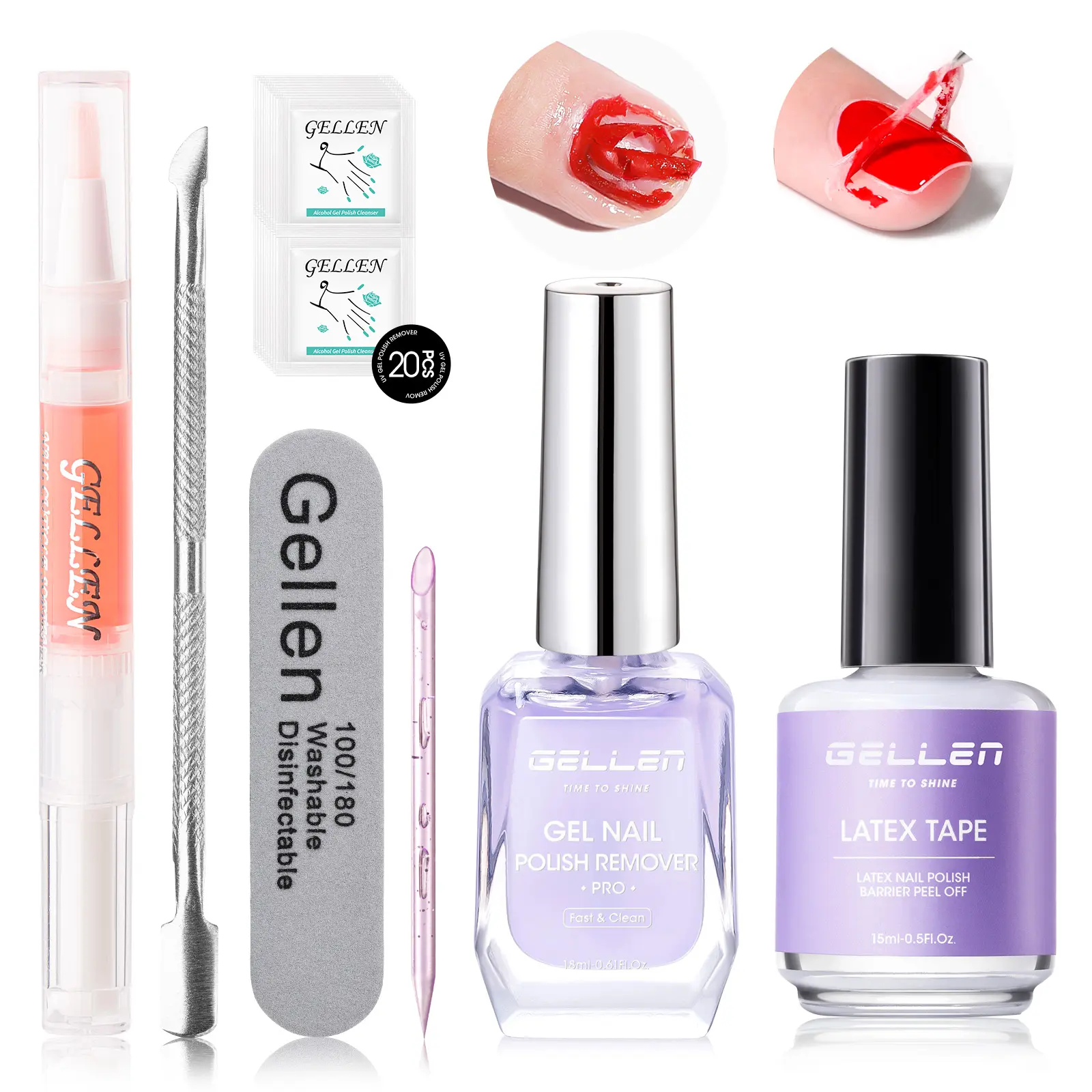 Gellen Gel Nail Polish Remover Kit - Quick & Easy Gel Nail Polish Remover with Cuticle Oil, No Damage to Nails