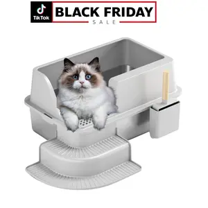 High Side Stainless Steel Litter Box with High Enclosure and Leak-proof Design, Extra Large Litter Box for Big Cats