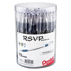 Pentel RSVP Ballpoint Pen, (1.0mm) Med Line, Blue Ink, 72-pk Canister