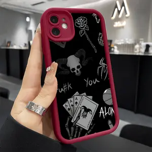 Phone case for iPhone 16 Pro Max 15 Plus 14 13 12 11 XR XS Rose Poker Skull Shockproof Silicone TPU Bumper Drop Protection Soft Cover Protector Screen Protector Protective Smartphone