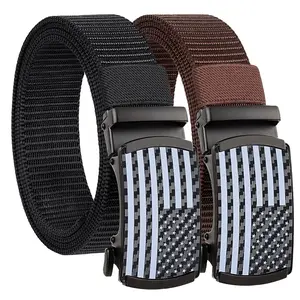 Men's 1.38-inch nylon ratchet belt, casual woven buckle belt with a sliding buckle, suitable for all pant styles, featuring a hole-free adjustable design for a perfect fit