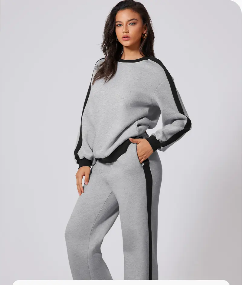 Product Introduction of Aleumdr Women's 2 Piece Outfit Fleece Sweatsuit Casual Lounge Matching Sets Crewneck Loose Fit Cozy Sweatshirt & Straight Leg Sweatpants Womenswear Outdoorfun Clothes Chic 0
