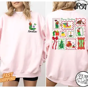 Merry Christmas Caterpillar Shirt, Holiday Sweatshirt, Cute Christmas Gift, Book Inspired Shirt, Custom Name Xmas Sweater 0