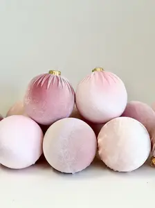 Christmas Velvet Ornaments, Christmas Tree Decoration, Pink Shades set of 12 pcs size 4", Christmas Handmade Custom Balls Gift decorative hanging