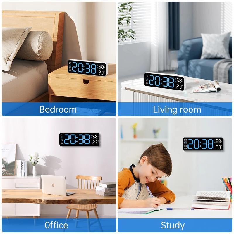 LED Digital Alarm Clock with Dual Alarm, Digital WallClock for Home Bedroom & Office, 10"Large Display12/24H Desk Clock with Temperature/Humidity/Week/Adjustable Dimmer, Minimalist Clock Lights Set, NewYear's Day Decorations, Valentine's Day Gifts