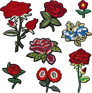 8pcs Iron On Rose Flower Patches, Embroidered Applique Repair Patches, Sew on Flower Patches for DIY Clothes Jeans Backpacks Jackets Pants Hats Vest