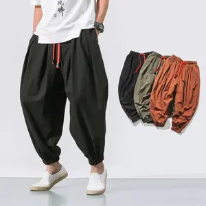 New Fashion Men Loose Harem Pants Chinese Style Cotton and Linen Overweight Sweatpants Joggers High Quality Casual Oversize Trousers Male
