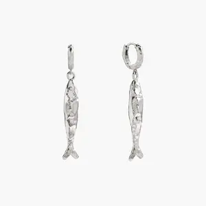 en route Silver Anchovy Earrings, Textured Fish-series Jewelry, Versatile Accessory for Layering, Matching Sets and Casual to Bold Outfits
