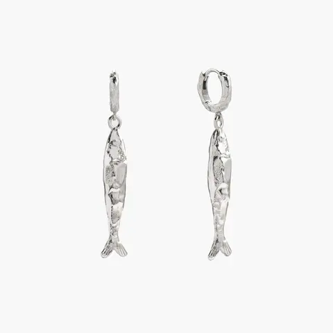 en route Silver Anchovy Earrings, Textured Fish-series Jewelry, Versatile Accessory for Layering, Matching Sets and Casual to Bold Outfits
