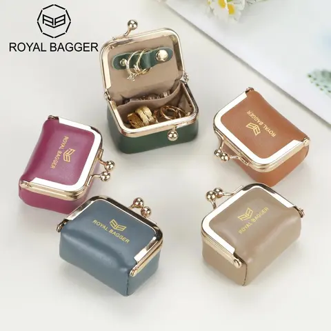 Royal Bagger Women's Retro Genuine Leather Compact Kiss Lock Coin Holder/Purse (6.5 x 4.5 x 3 cm) - Daily Use Home Organizer for Jewelry Organization, Fits Any Bag or Pocket, Model 3894