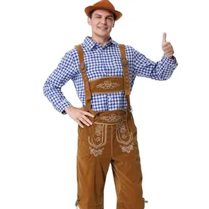 Mens Traditional German Bavarian Lederhosen Oktoberfest Costume Set for Halloween and Oktoberfest Beer Festival