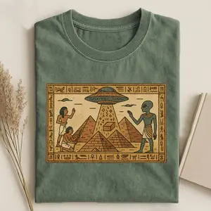 Ancient Aliens Building Pyramids Shirt, Funny History Conspiracy Tee, Retro Egyptian UFO Graphic