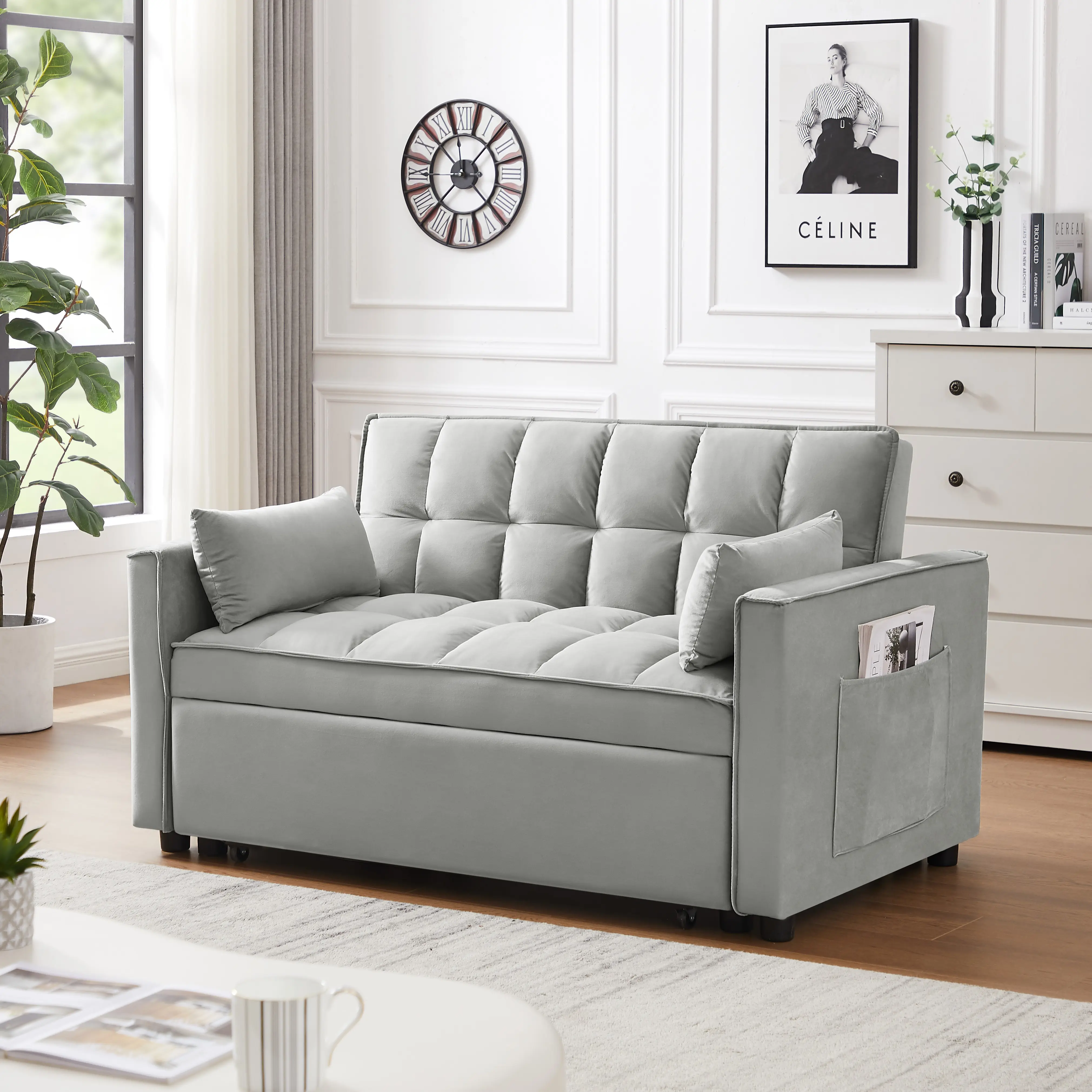 Space-Saving 3-in-1 Velvet Sofa Bed | USB Charging Convertible Couch | Adjustable Comfort for Small Apartments, Living Room & Bedroom