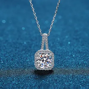 DLS Jewelry S925 Silver cusion cut setting Moissanite pendant, D color Moissanite 1-2 ct.