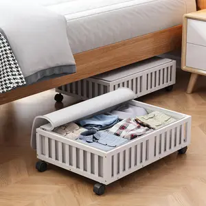 Under Bed Storage Containers with Wheels, 2 Pack Under the Bed Shoe Storage Bins,  Rolling Underbed Drawers Organizer for Bedroom, Closet, Clothes Blanket Comforter and Under   White