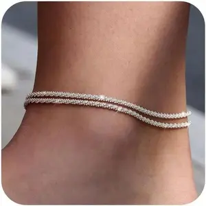 Gold Stackable Bracelet Set for Women Layered Chain Bracelets Figaro Beaded Paperclip Chain Waterproof Adjustable Jewelry Gift