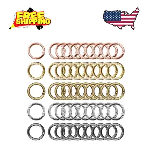50Pcs Zinc Alloy Spring Round Carabiner Snap Clip Keychain Key Ring Clips