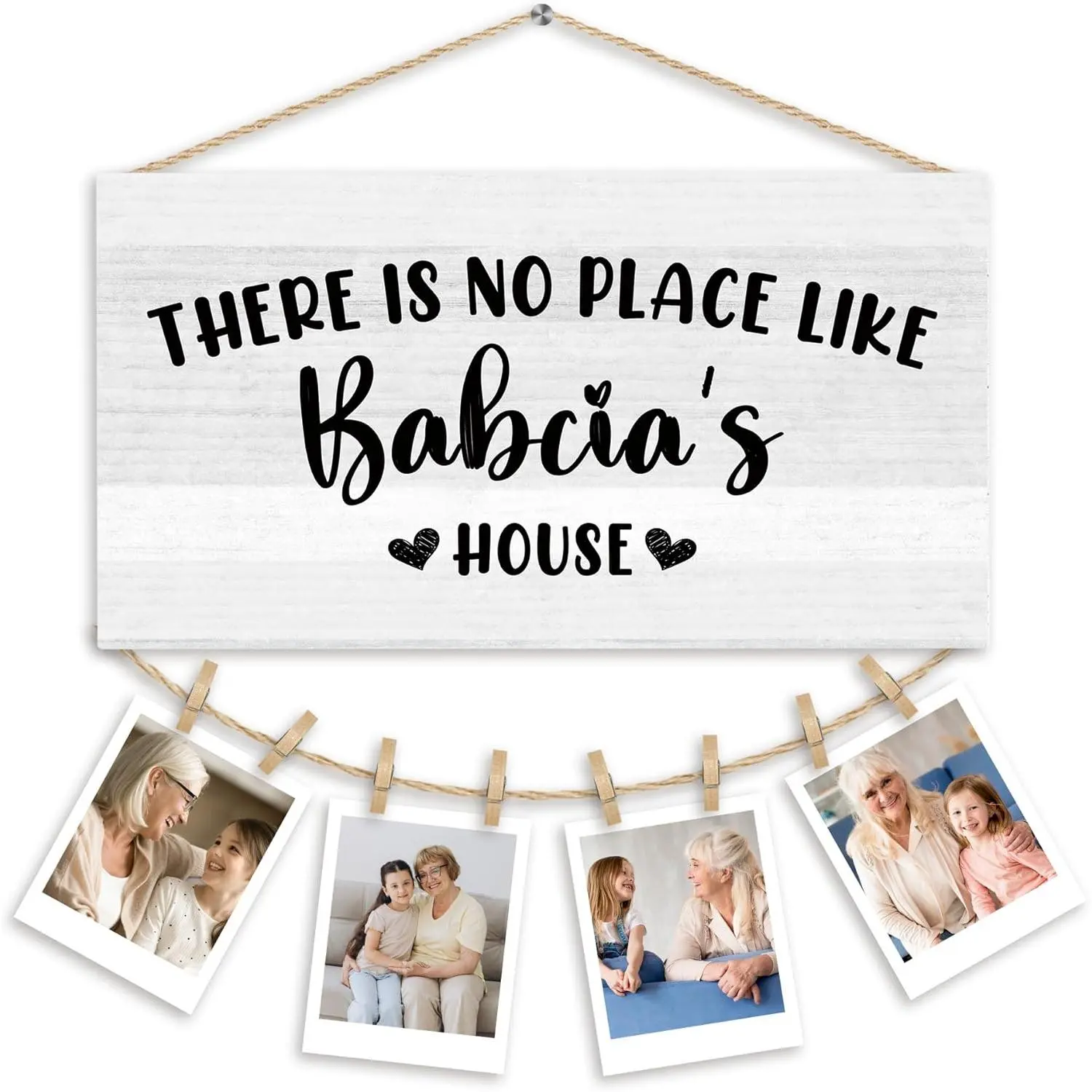 Wooden Hangable Wall Photo Frame Holder, 12x6 in Grandmother Gift from Grandchildren for Home Decor Hanging Photo Display