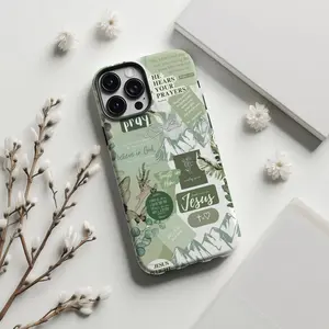 Christian Green Bible Verse Collage Durable Rubber Phone Case - Shockproof Polycarbonate TPU Camera Protective Casing, God is Love Floral Jesus Faith Accessory, Wireless Charging Compatible Tech Accessory for iPhone 16,15,14,13,12,11