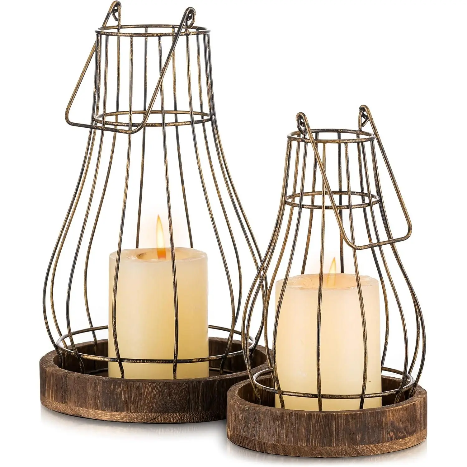 Rustic Decorative Lantern Candle Holders - Farmhouse Room Accessories for Living Room, Fireplace Mantle, Outdoor Home Supplies