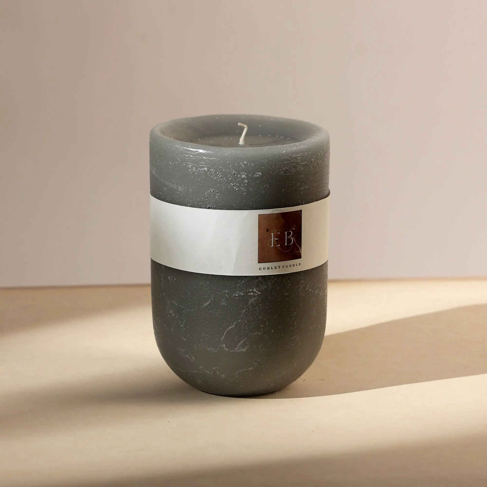 Elegant Goblet Pillar Wax Candle - Neutral Grey, 4in x 6in, Home Decor Accessory, House Decoration Centerpiece for Special Events & General Decor