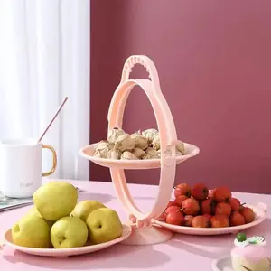 Double Layer Folding Fruit Tray with Desserts Plate for Living Room Tea Table
