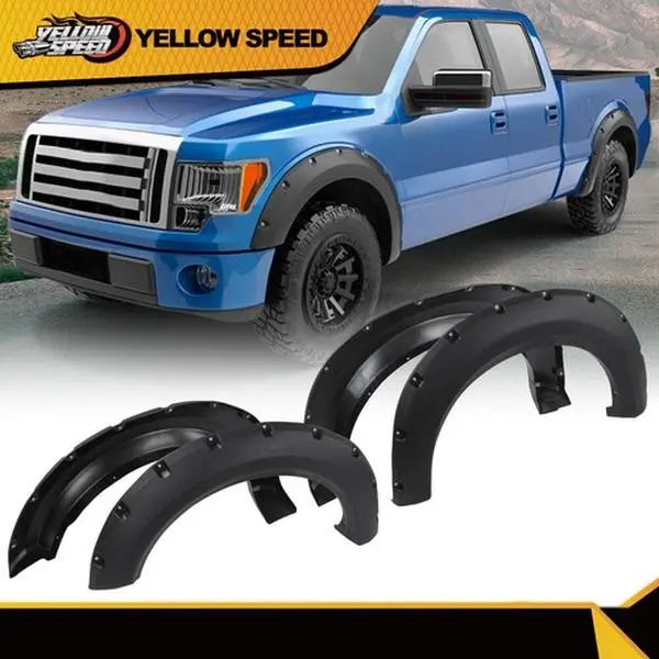 ALLGOOD 4PCS Pocket Rivet Style Wheel Fender Flares - Heavy-Duty Textured Black Truck Mud Flaps Splash Guards, Premium Off-Road Vehicle Exterior Protector Accessories Fit For Ford F-150 Pickup 2009-2014