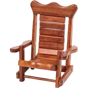 Mini Wooden Rocking Chair Phone Holder Stand Handmade Solid Wood Cell Phone Stand for Desk, Cute Rustic Phone Holder for Office, Bedroom, Home Décor and Gifts