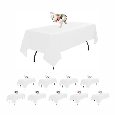 EMBER Table Cloth - 10 Pack White Rectangle Tablecloths, 60 x 102 Inches, Stain and Wrinkle Resistant Polyester, Perfect for Parties and Weddings tablecover