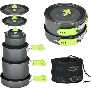 Camping Cookware Set - Lightweight Camping Pots and Pans - Portable Outdoor Cookware with Kettle - Camping Cookware Mess Kit for 2