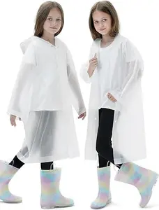 2 Pack Basic Reusable Raincoat For Girls Boys - EVA Durable Material Lightweight Convenient Plain Color Transparent Versatile Hooded Poncho For Hiking & Outdoor Activities