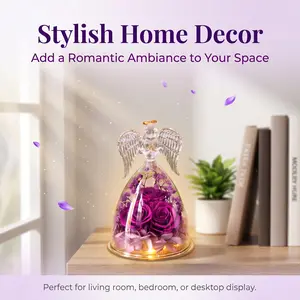 Glass Dome  Rose Bouquet, Eternal  Home Decor Gift for Christmas & Valentine’s Day Romantic Gifting Real Figurine Preserved Flowers Angel