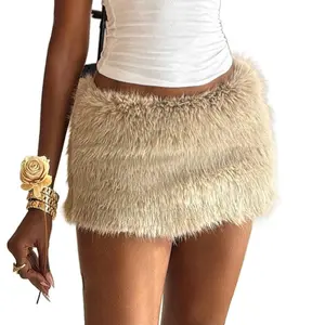 Autumn and winter new fluffy patchwork sexy slim-fit bodycon skirt, short skirt with a unique street fashion style for women