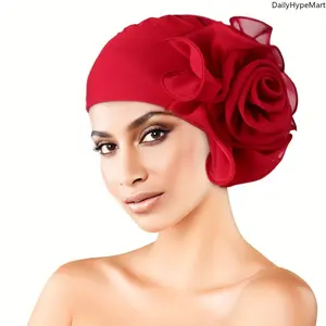Double Layer Big Flower Turban Hat, Ethnic African Hair Bonnet