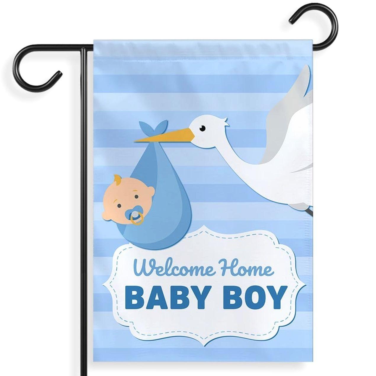 Welcome Baby Boy Garden Flag, Home Announcement for Baby Shower & Gender Reveal, Newborn Yard Decor.