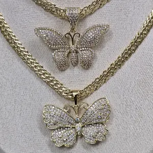 # 007 Butterfly Pendant Necklace with Rhinestone Accents for Women