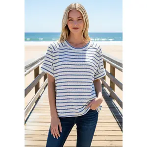 Zenana Striped Jacquard Round Neck Boxy Tee